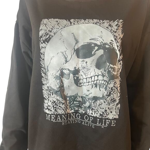 Romwe Sweatshirt Womens L Black Skull Graphic Pullover Long Sleeve Gothic Casual - Picture 6 of 8